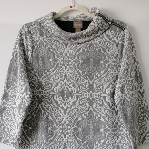 Chico's Women's Gray Yellowstone Jacquard Envelope-Zipper Top Size 1 US M - Picture 2 of 7